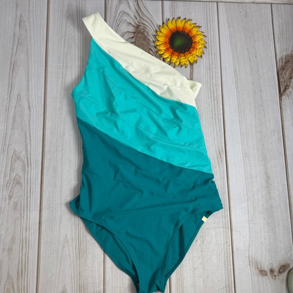 Summersalt the Sidestroke One Shoulder Colorblock Swimsuit Size 12 - Picture 1 of 4